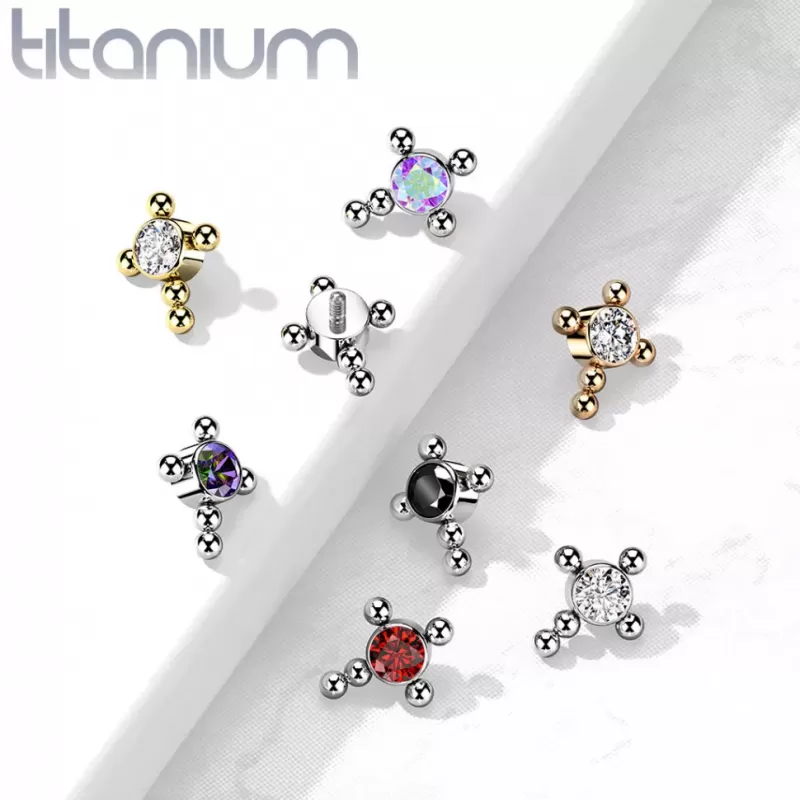 Сменная накрутка крест из титана Pirslab QBTY39-VM для пирсинг-штанг, лабретов, на микродермал, с фианитами