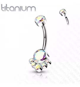 Серьга банан для пирсинга пупка Pirslab TIN07-AB из титана с фианитами