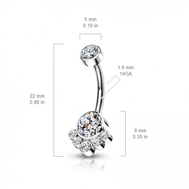 Серьга банан для пирсинга пупка Pirslab TIN07-AB из титана с фианитами