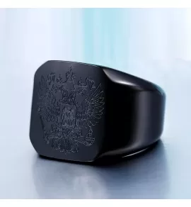 Черный мужской перстень из стали TATIC RSS-0321, кольцо с гербом двуглавый орел