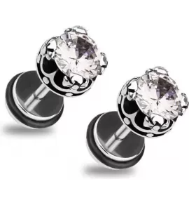 Серьги PiercedFish 2xPSFX-65 с фианитом (имитация плага)