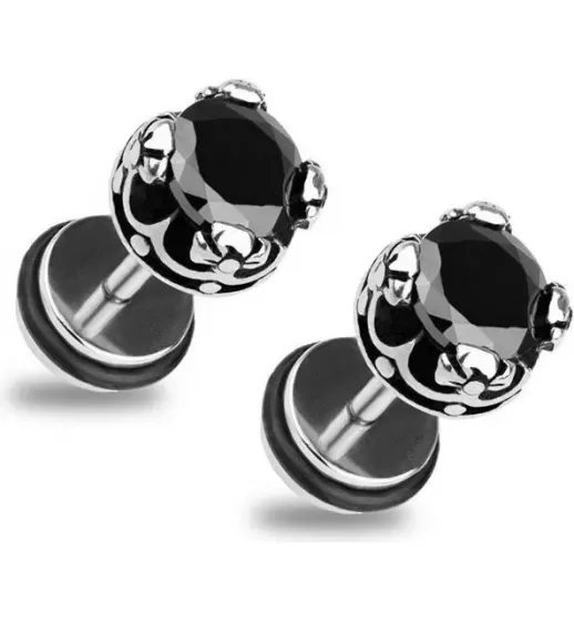 Серьги PiercedFish 2xPSFX-65 с фианитом (имитация плага)