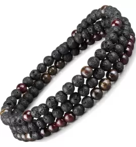 Браслет ручной работы в три оборота Everiot Select LNS-2031 из бронзита, лавы и граната