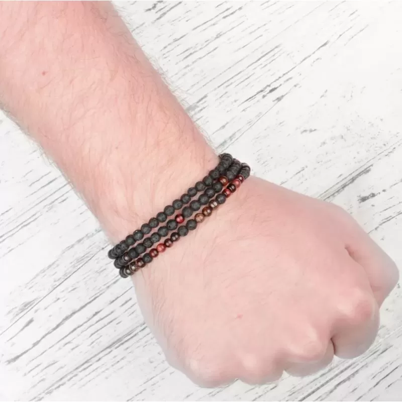 Браслет ручной работы в три оборота Everiot Select LNS-2031 из бронзита, лавы и граната