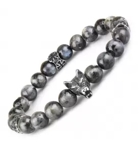 Мужской браслет "Северный волк" из лабрадорита с крестами Everiot Select LNS-2096