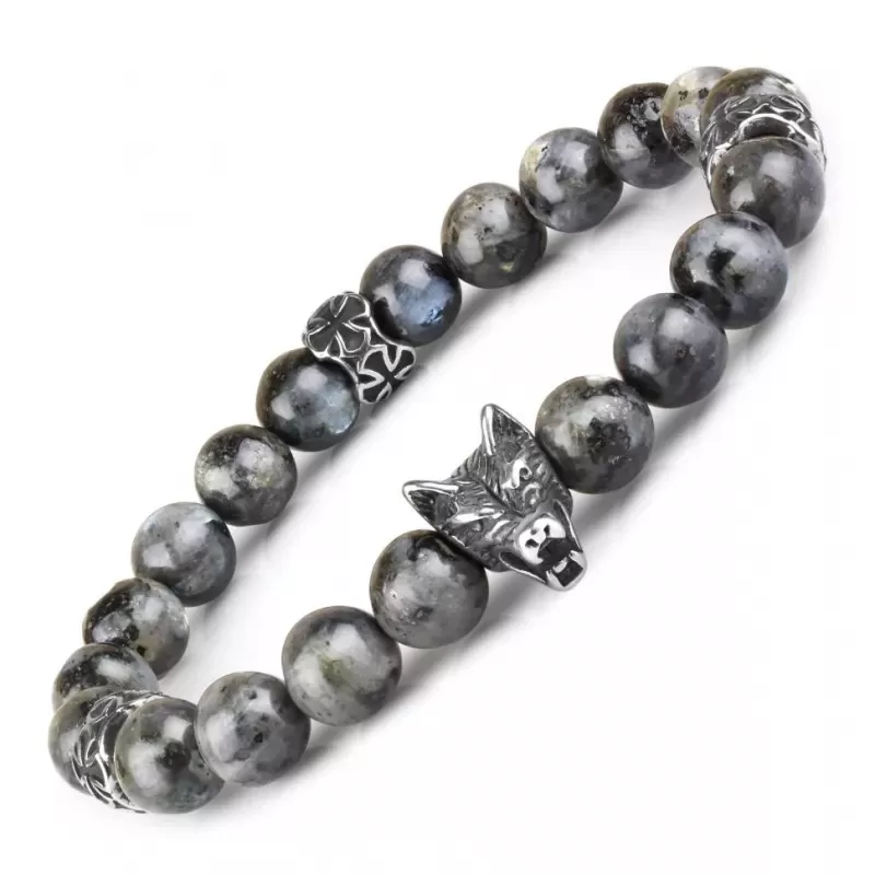 Мужской браслет "Северный волк" из лабрадорита с крестами Everiot Select LNS-2096