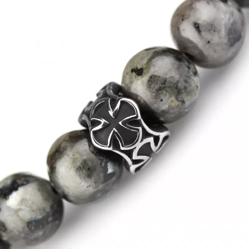 Мужской браслет "Северный волк" из лабрадорита с крестами Everiot Select LNS-2096