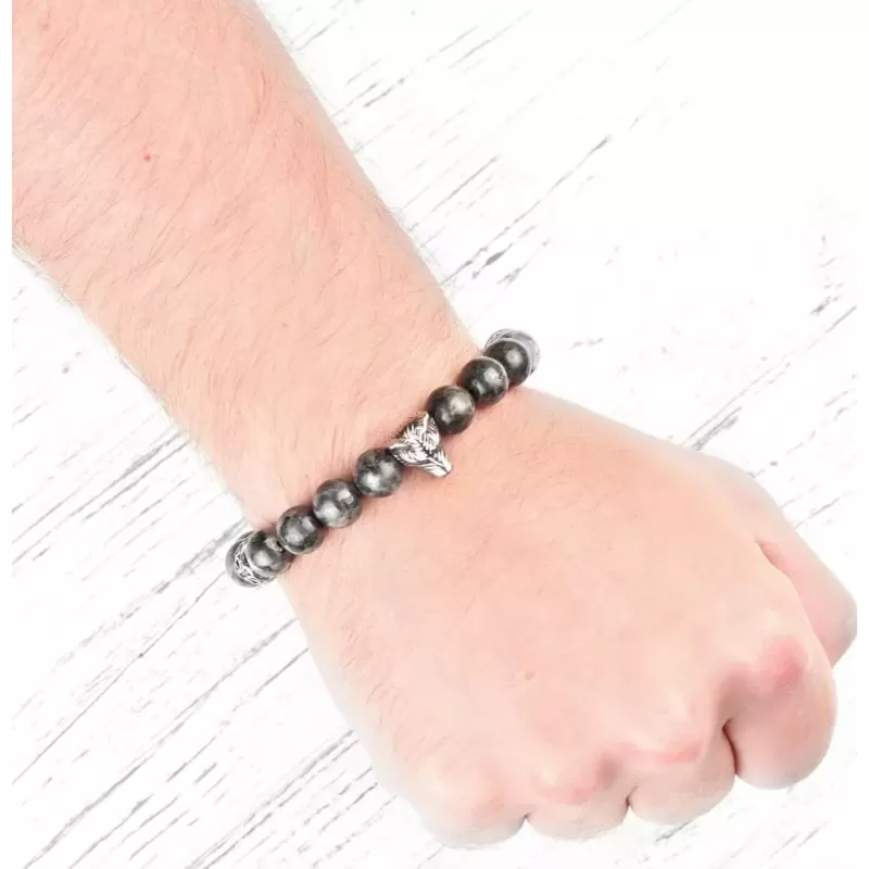 Мужской браслет "Северный волк" из лабрадорита с крестами Everiot Select LNS-2096