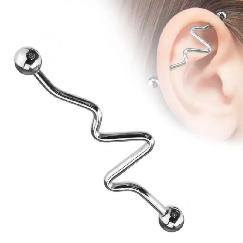 Штанга для пирсинга индастриал из стали изогнутая PiercedFish BSP12