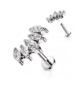 Серьга лабрет из стали с накруткой-кластер и фианитами PiercedFish LSIL01-STC для пирсинга хряща уха, хеликса, трагуса, губ (Монро, Медуза)