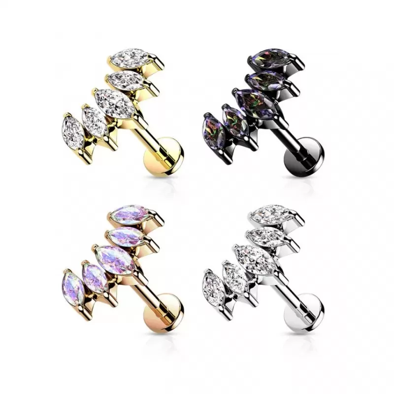Серьга лабрет из стали с накруткой-кластер и фианитами PiercedFish LSIL01-STC для пирсинга хряща уха, хеликса, трагуса, губ (Монро, Медуза)