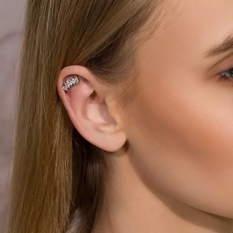 Серьга лабрет из стали с накруткой-кластер и фианитами PiercedFish LSIL01-STC для пирсинга хряща уха, хеликса, трагуса, губ (Монро, Медуза)