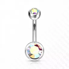 Пирсинг пупка банан из титана Pirslab T23N04-AB без покрытия с фианитами