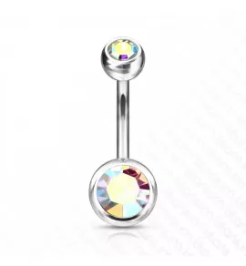 Пирсинг пупка банан из титана Pirslab T23N04-AB без покрытия с фианитами