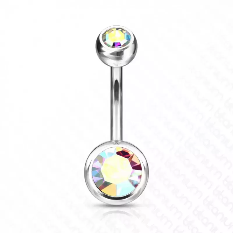 Пирсинг пупка банан из титана Pirslab T23N04-AB без покрытия с фианитами