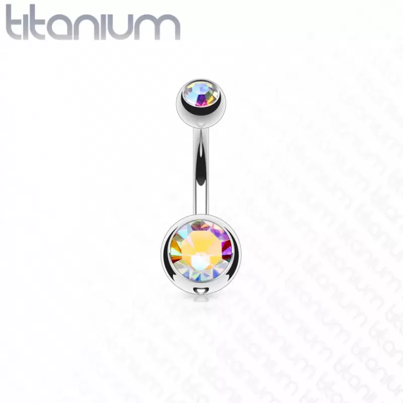 Пирсинг пупка банан из титана Pirslab T23N04-AB без покрытия с фианитами