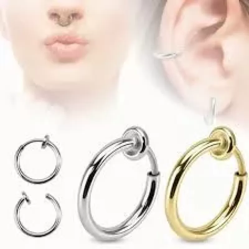 Серьги-обманки (клипсы, каффы) 2 шт. из стали PiercedFish 2xSEP45-GD для имитации пирсинга носа, уха, септума, хеликса