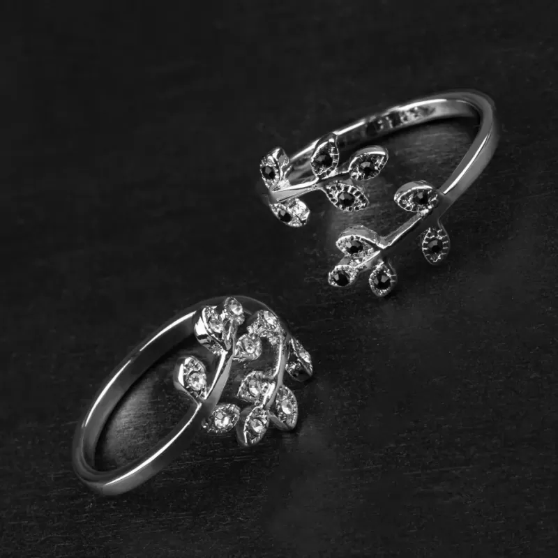 Безразмерное незамкнутое кольцо для пальцев ног/на фалангу TATIC R-A041 с черными и белыми фианитами