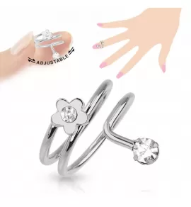 Безразмерное кольцо на фалангу TATIC R-A025-C с цветочком и фианитами