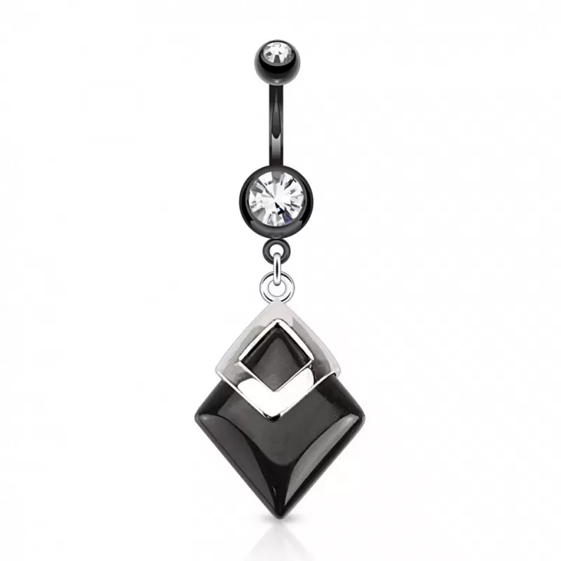 Штанга для пирсинга пупка PiercedFish NS78-05 с ромбом и фианитами