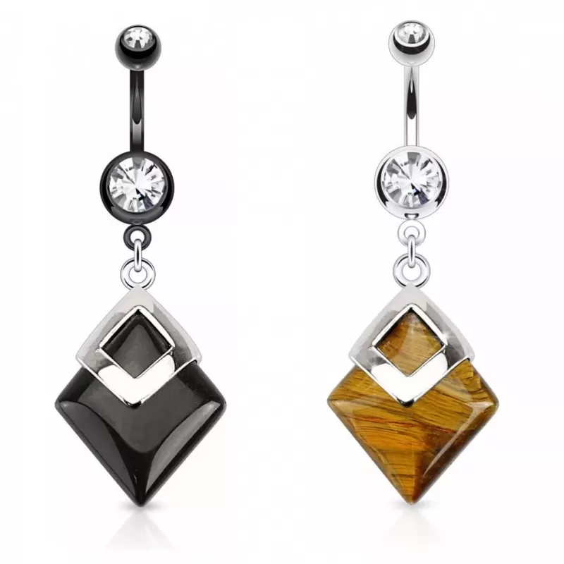 Штанга для пирсинга пупка PiercedFish NS78-05 с ромбом и фианитами