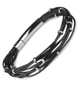 Плетеный браслет из вощеного шнура со стальными вставками Everiot Select LNS-2244 черный