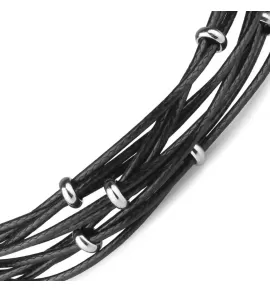 Плетеный браслет из вощеного шнура со стальными вставками Everiot Select LNS-2244 черный