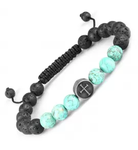 Браслет Шамбала из лавы и бирюзы с крестом Everiot Select LNS-2097