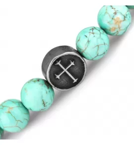 Браслет Шамбала из лавы и бирюзы с крестом Everiot Select LNS-2097