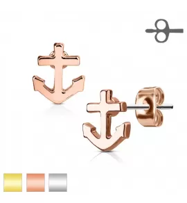 Серьги-гвоздики TATIC EA-024 в форме якоря с родиевым покрытием или позолотой