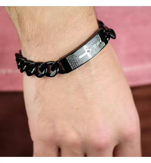 Мужской браслет из стали Everiot SB-MJ-14029 с крестом и молитвой "Отче наш" на испанском языке