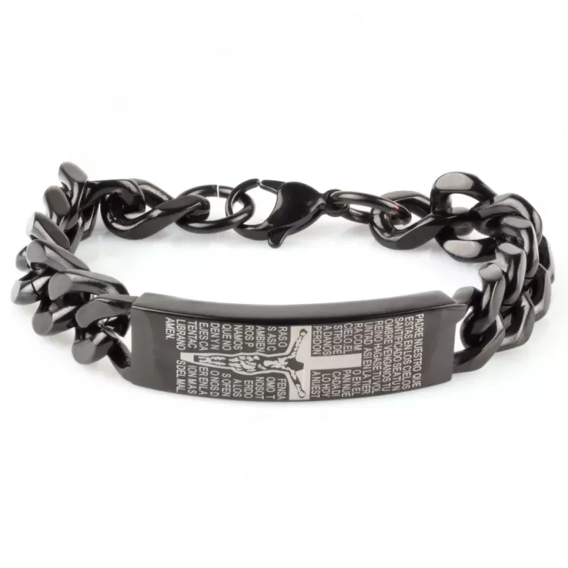 Мужской браслет из стали Everiot SB-MJ-14029 с крестом и молитвой "Отче наш" на испанском языке