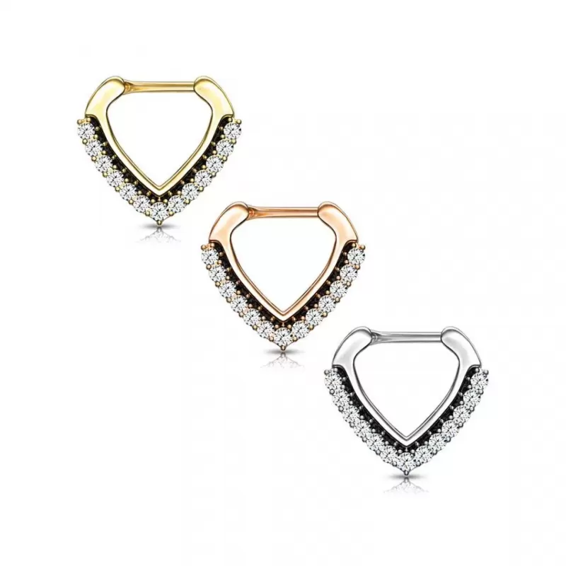 Серьга кликер из стали с фианитами PiercedFish SEP-90-C для пирсинга септума носа, трагуса, хеликса уха, брови
