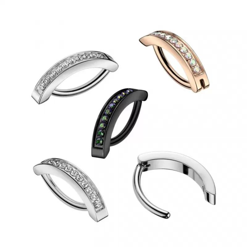 Серьга кликер из титана Pirslab RHTN02 с фианитами для пирсинга в пупок розовое золото