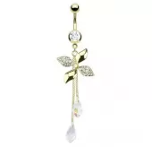 Пирсинг серьга для пупка PiercedFish GDPN12035, в форме цветка с фианитами