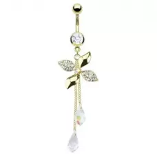 Пирсинг серьга для пупка PiercedFish GDPN12035, в форме цветка с фианитами