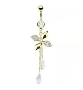 Пирсинг серьга для пупка PiercedFish GDPN12035, в форме цветка с фианитами