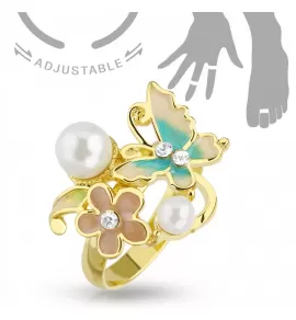 Кольцо безразмерное TATIC R-A026 с бабочками и цветочками