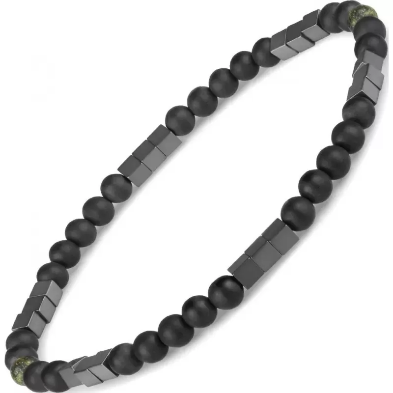 Браслет Everiot Select из змеевика и гематита LNS-0294 на резинке