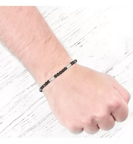 Браслет Everiot Select из змеевика и гематита LNS-0294 на резинке