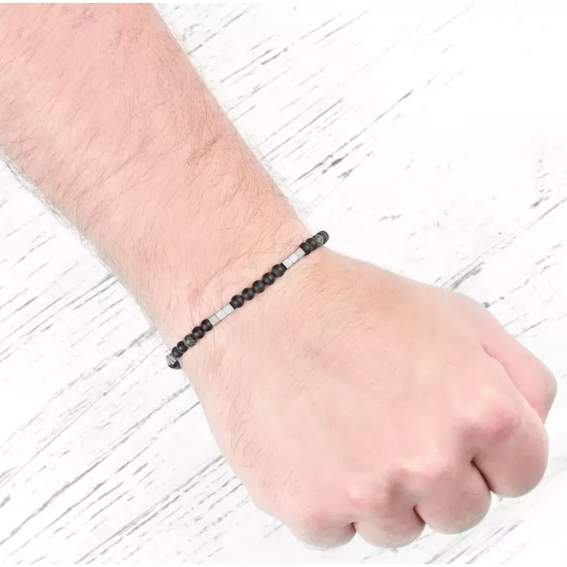 Браслет Everiot Select из змеевика и гематита LNS-0294 на резинке