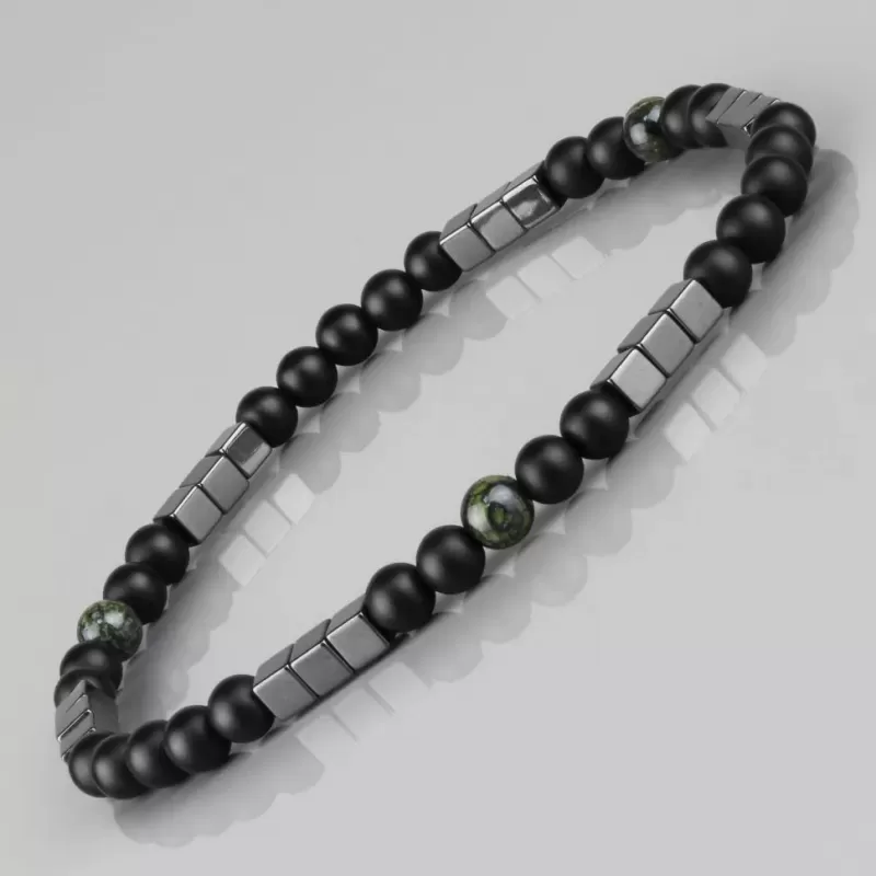 Браслет Everiot Select из змеевика и гематита LNS-0294 на резинке