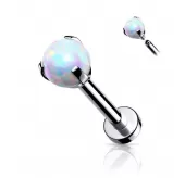 Серьга лабрет из стали для пирсинга губ, хряща уха PiercedFish LSI038-S17 с синтетическим опалом