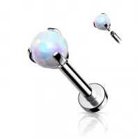 Серьга лабрет из стали для пирсинга губ, хряща уха PiercedFish LSI038-S17 с синтетическим опалом
