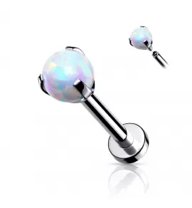 Серьга лабрет из стали для пирсинга губ, хряща уха PiercedFish LSI038-S17 с синтетическим опалом