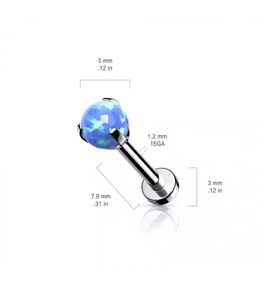 Серьга лабрет из стали для пирсинга губ, хряща уха PiercedFish LSI038-S17 с синтетическим опалом