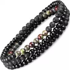 Браслет ручной работы на резинке Everiot Select LNS-2033 из яшмы, оникса, лавы и агата