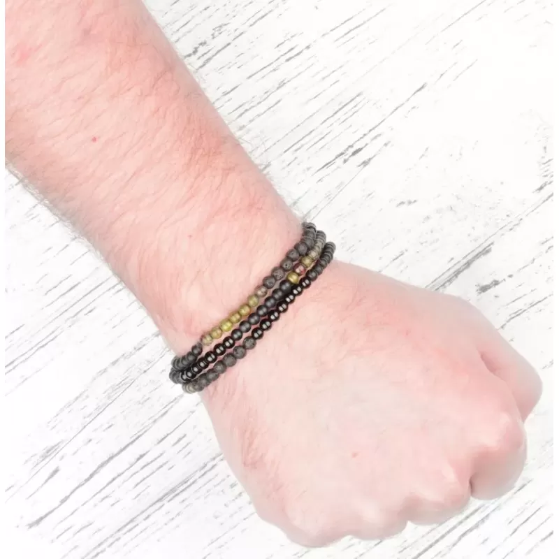 Браслет ручной работы на резинке Everiot Select LNS-2033 из яшмы, оникса, лавы и агата