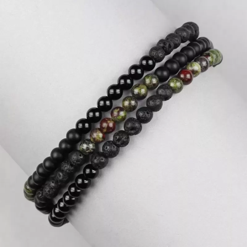 Браслет ручной работы на резинке Everiot Select LNS-2033 из яшмы, оникса, лавы и агата