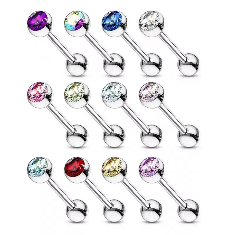 Микроштанга 1,2 мм из стали с кристаллом PiercedFish BS03-16 (от 6 до 10 мм) для пирсинга хряща уха, брови